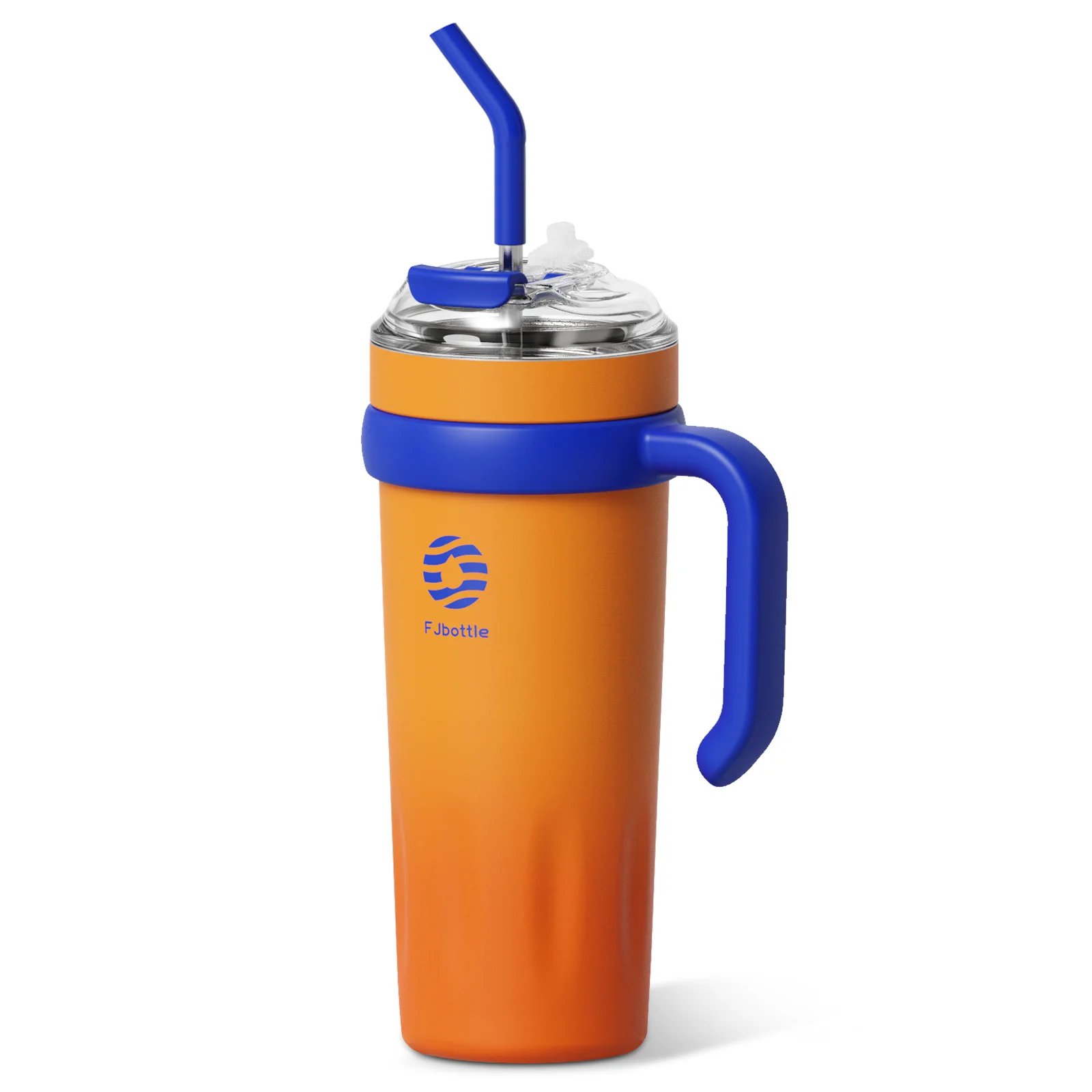 (laranja, 1200ml) Caneca Térmica De Aço Inoxidável Com Tampa, Canudo, Alça E À Prova De Vazamentos.
