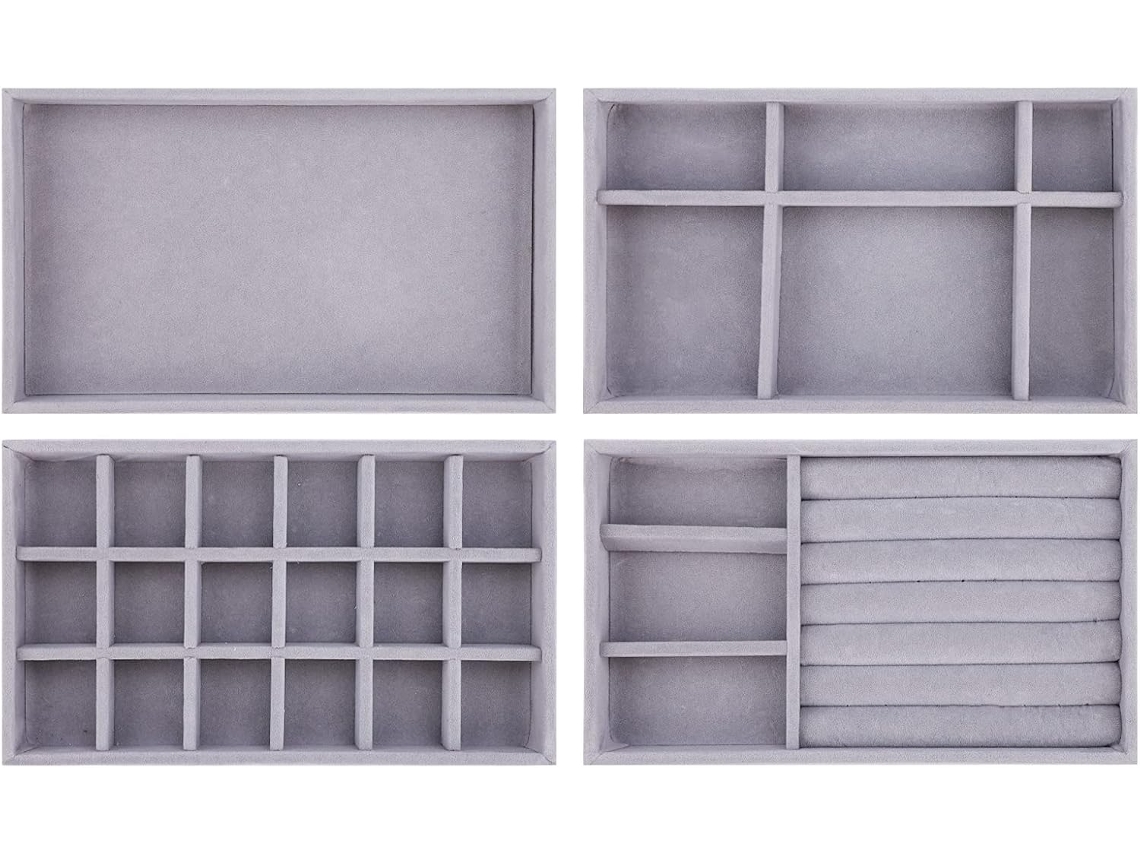 Organizador De Joias Elegante De Veludo, Bandejas Organizadoras De Joias Empilháveis, Suporte Para Colar, Brinco, Pulseira E Relógio, Material De Velu