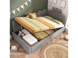 Divã grande 90x190 cm em veludo cinza, armazenamento hidráulico, design coroa, sem colchão VSOGA