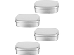 Conjunto de 4 potes quadrados de alumínio perfurados para pomadas e cosméticos.