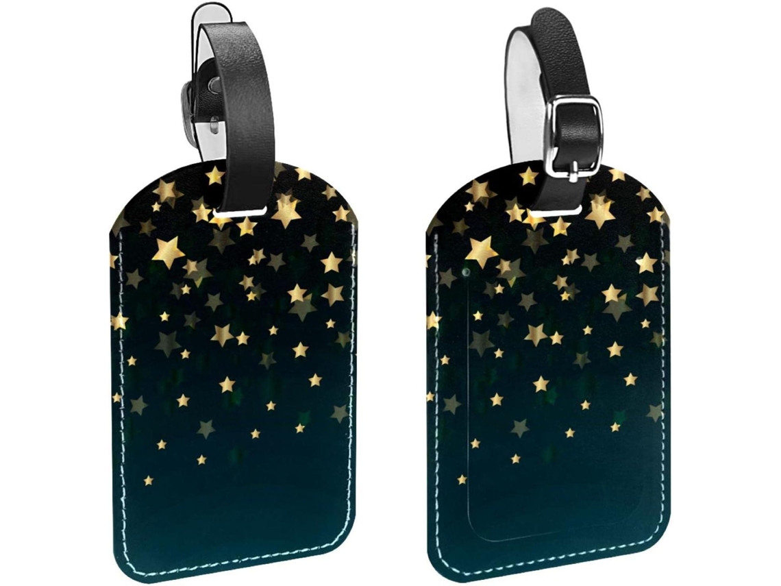 Conjunto De 2 Etiquetas Bagagem Em Couro Sintético Com Estampa Céu Noturno E Estrelas Douradas