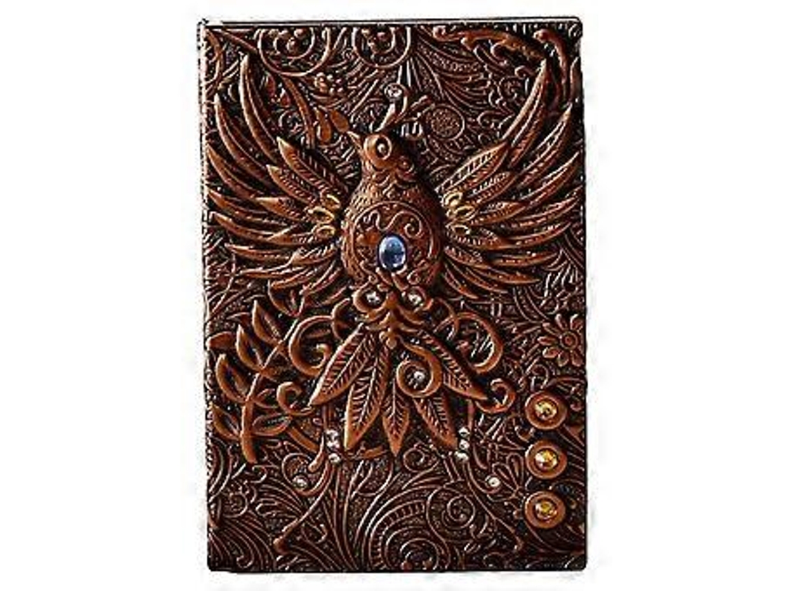 Caderno A5 com design retrô de listras de fênix em relevo Slowmoose (bronze vermelho)