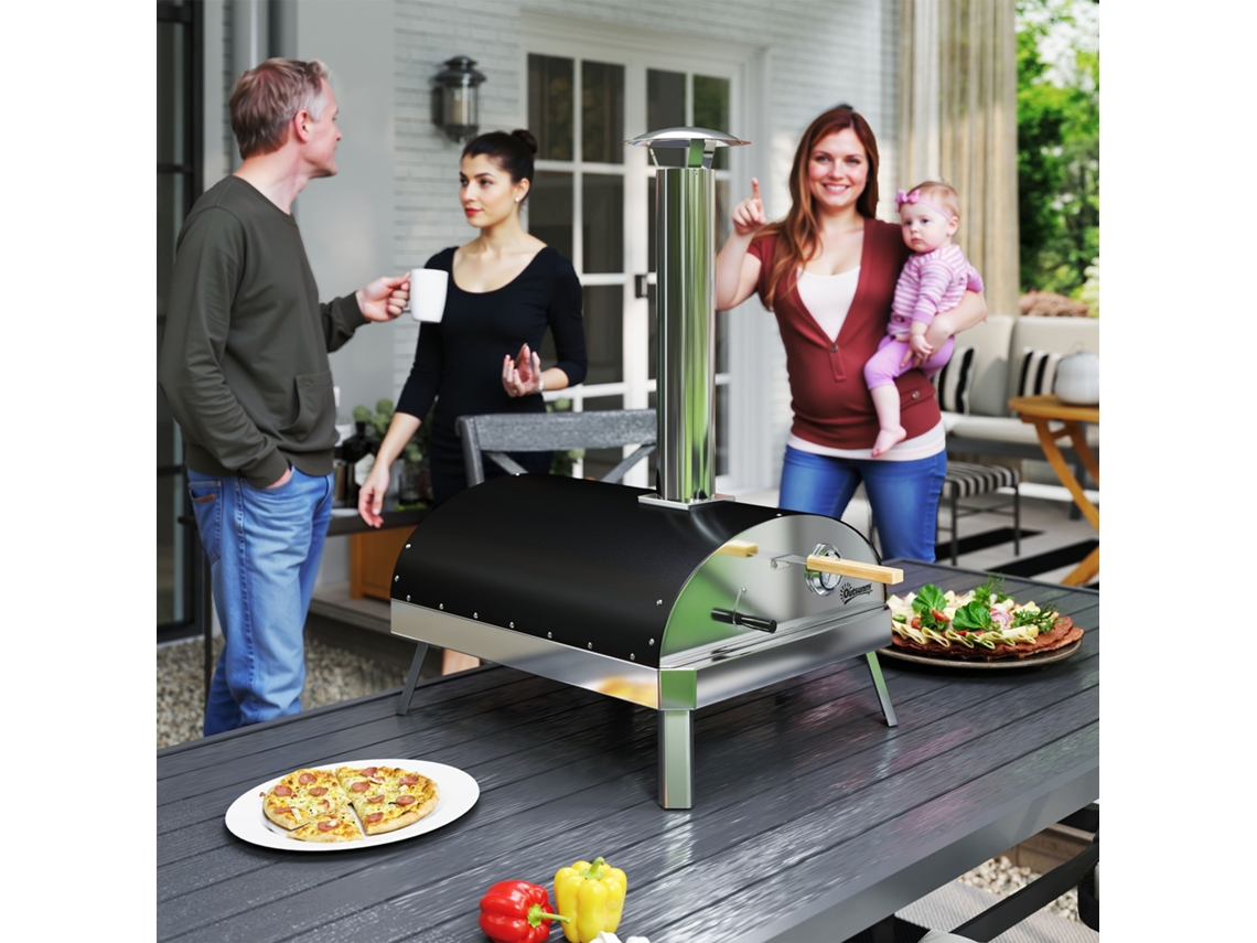 Forno De Pizza A Lenha Mini Com Termômetro, Pedra Refratária E Bandeja Giratória Para Jardim, Terraço Ou Camping