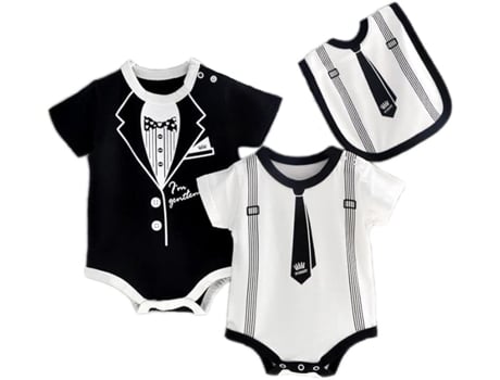 Pacote com 2 bodies de manga curta para bebê com babadores brancos. Conjunto original de body para recém-nascido (6 a 9 meses) Ubaby (preto e branco)