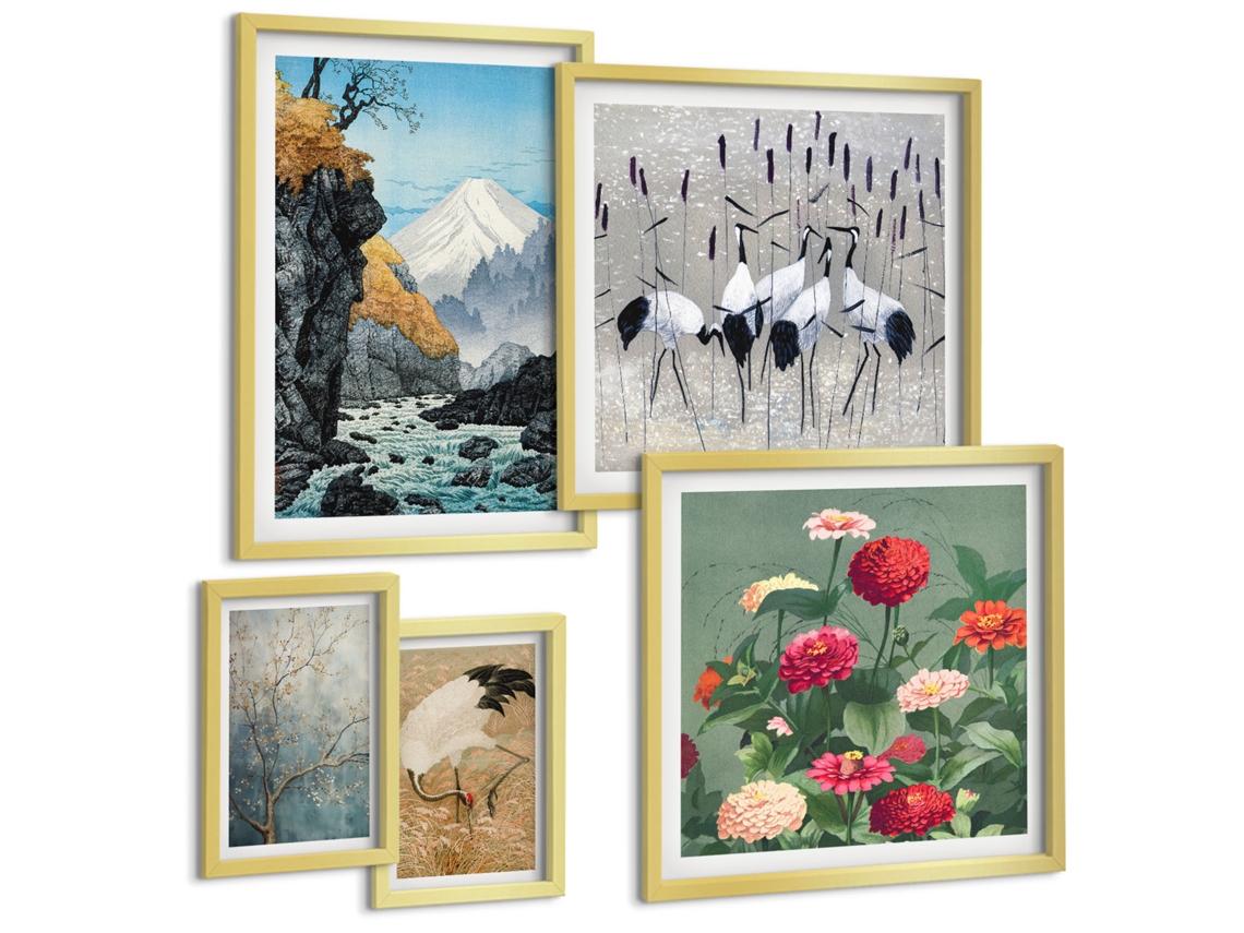 Conjunto De Pinturas Paisagens Da Natureza Com Flores Espelharte (5 Peças)