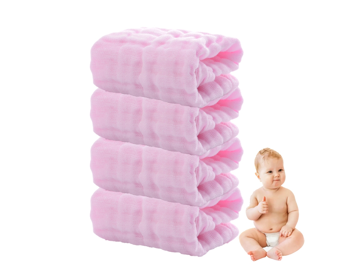 Conjunto de Toalha RNEMITERY Lavagem Rosto Absorventes Algodão Rosa - 4pcs (30x30cm)