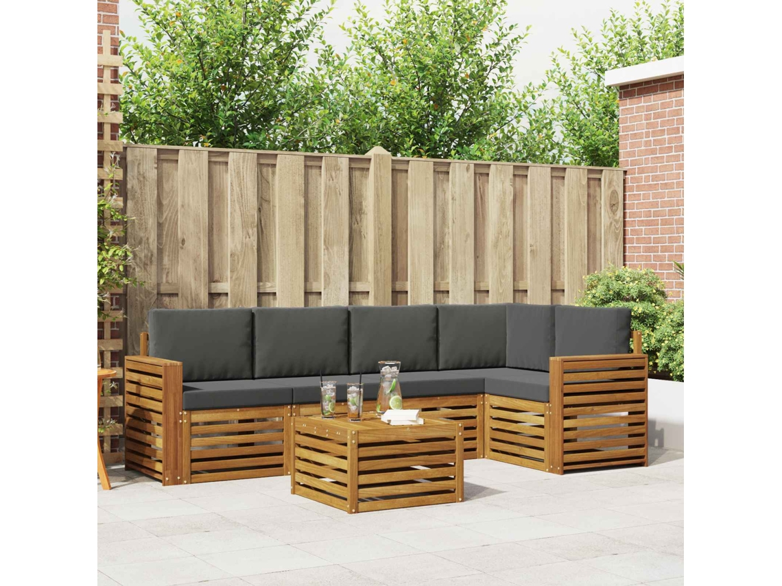 Vidaxl Conjunto De Sofá Sectional 6 Pcs Natural E Antracite
