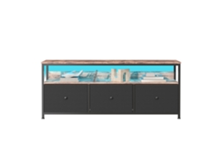 Móvel Tv 108 Cm Com Led, 3 Gavetas Em Tecido Pu, Arrumação Para Sala, Estrutura Metálica, Efeito Madeira Escura, Preto