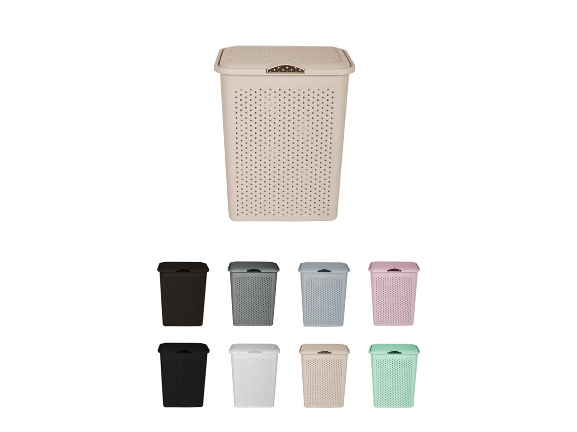 Cesto Para La Colada 38l De Plástico Con Asas - Cubo Ropa Sucia Con Tapa  49 X 39 X 30 Cm Crema 38 Litros