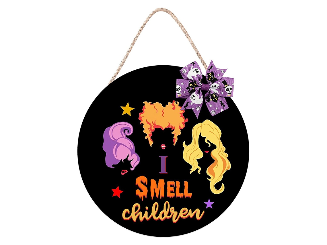 Letreiro de Porta de Halloween em Madeira com Design de Bruxa Decorativo para Casa e Festas 30cm | S/MARCA