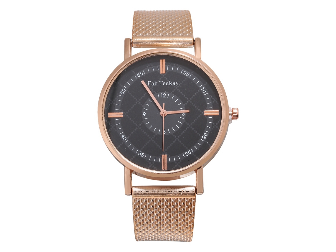 Relógio de Pulso Masculino Casual Moda Pulseira de Malha Mostrador Redondo Quartzo Ouro