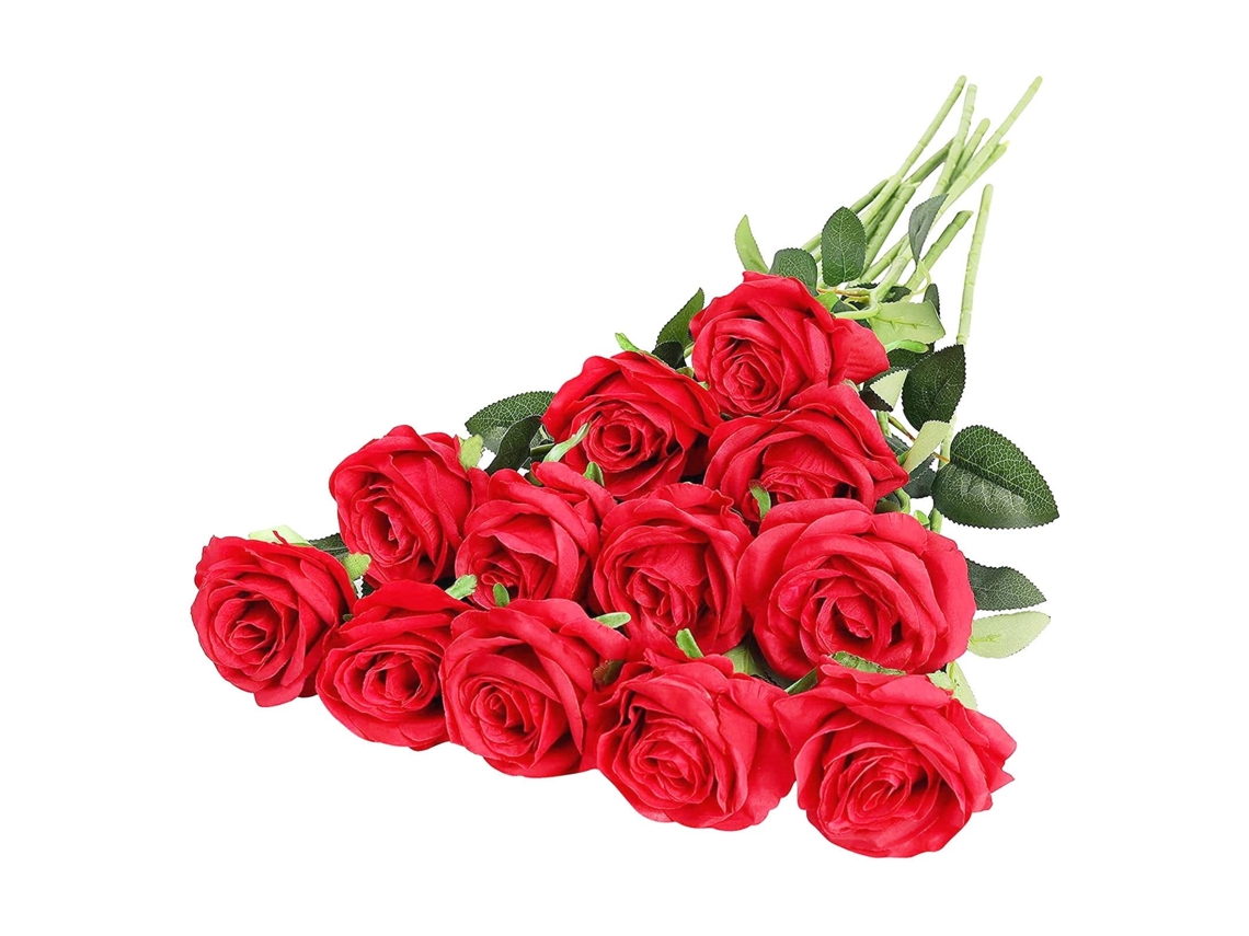 Vylara 12 Peças Rosas Artificiais De Seda, Caules Longos Para Decoração Casa Casamento Festa (a-vermelho)