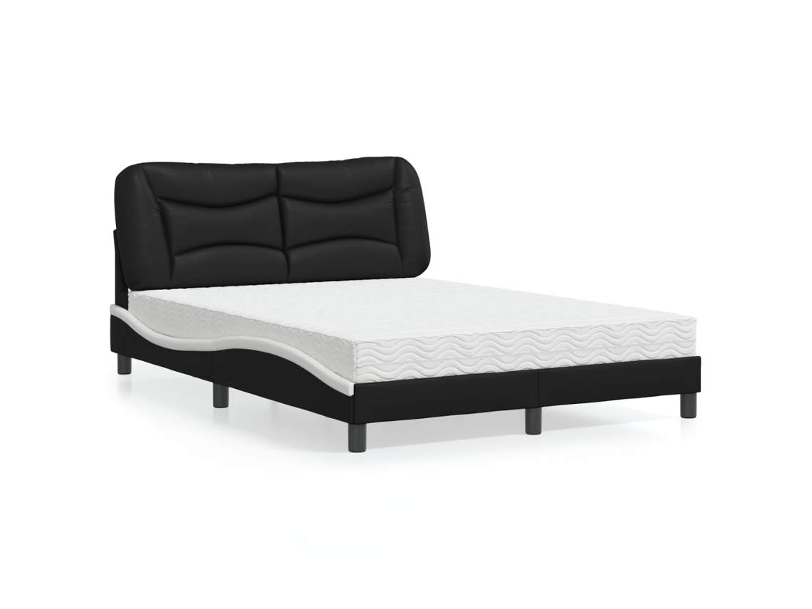 Vidaxl Cama Com Colchão Hvar 120x200 Cm Couro Artificial Preto E Branco
