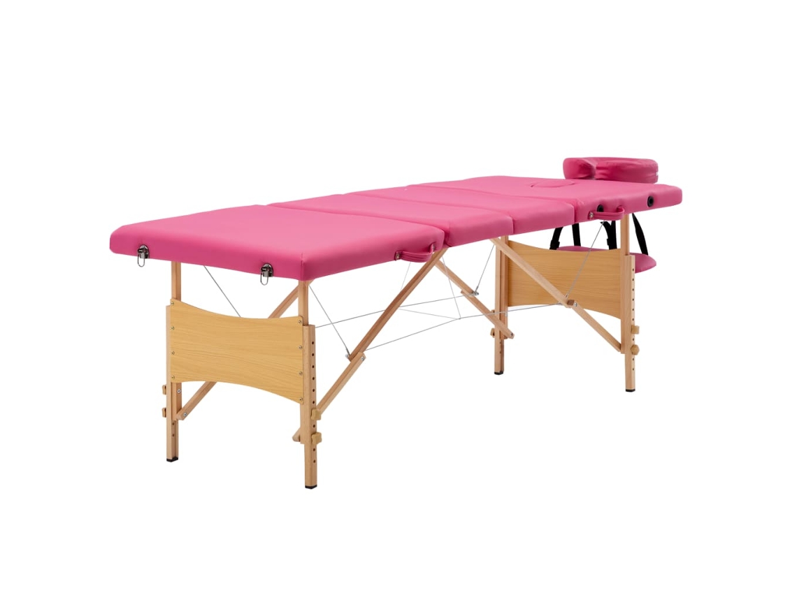 Vidaxl Mesa De Massagens Dobrável 4 Zonas Madeira Rosa