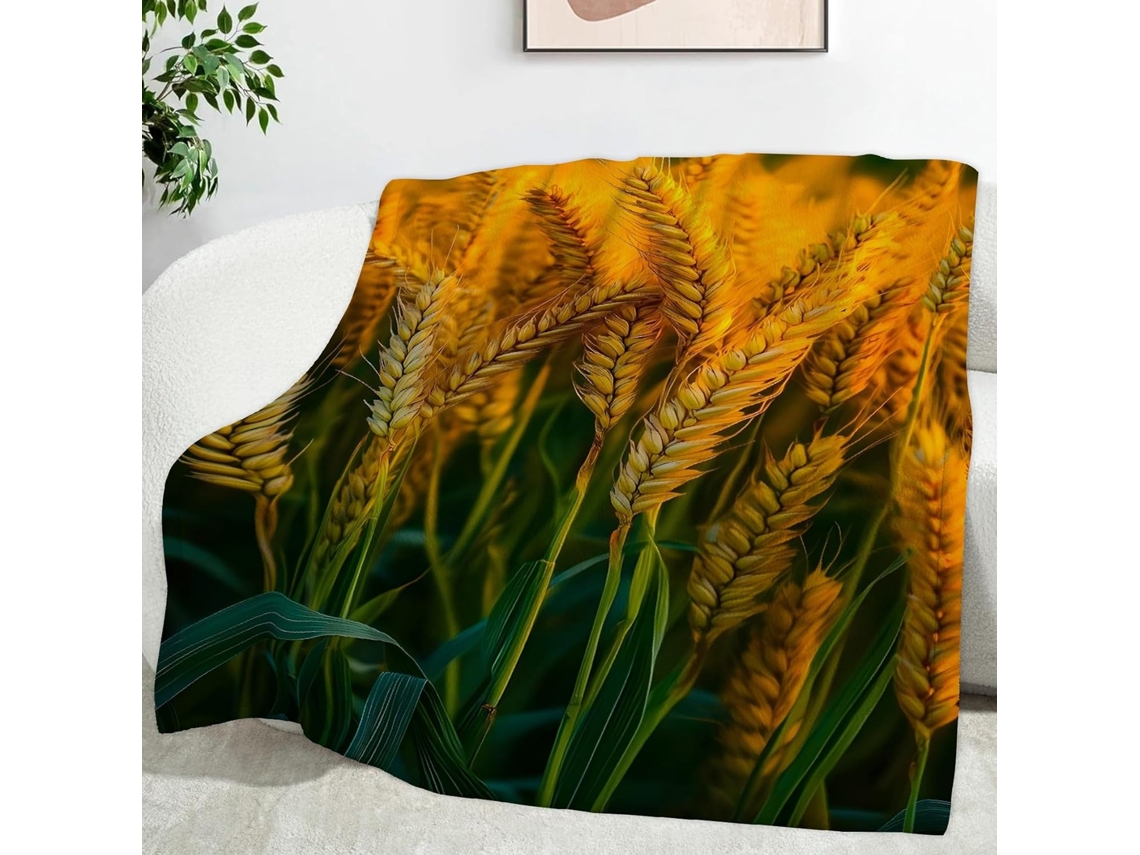 Manta Plant Blanket Wheat 220x240 Cm Multifuncional Macia e Aconchegante de Flanela para Cama Cobertor Cochilo