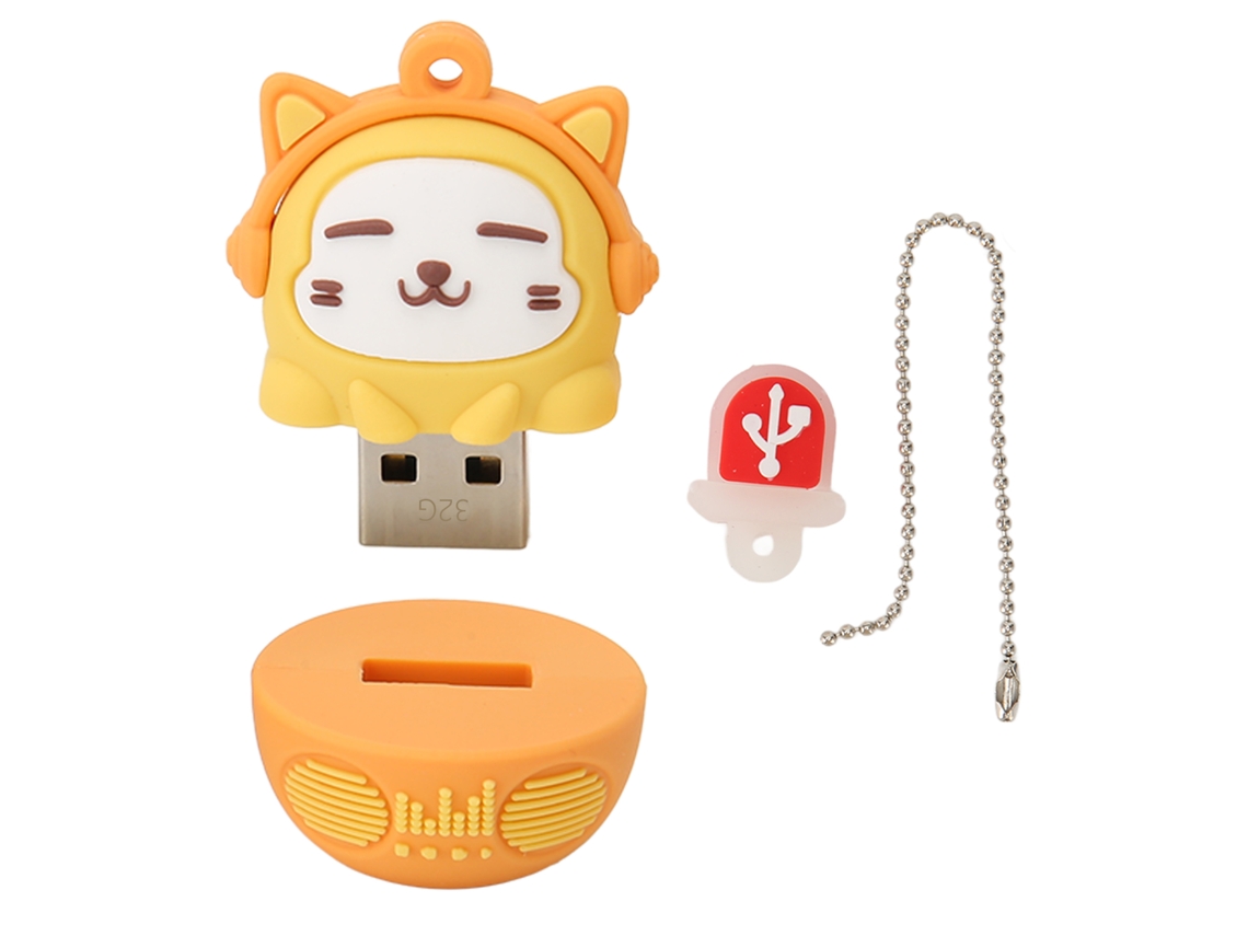 Pen Drive Usb Para Música No Carro (armazena Música, Para Uso Em Celular) Pen Drive Usb 2.0 Laranja Em Pvc Com Desenho De Gato Cartoon