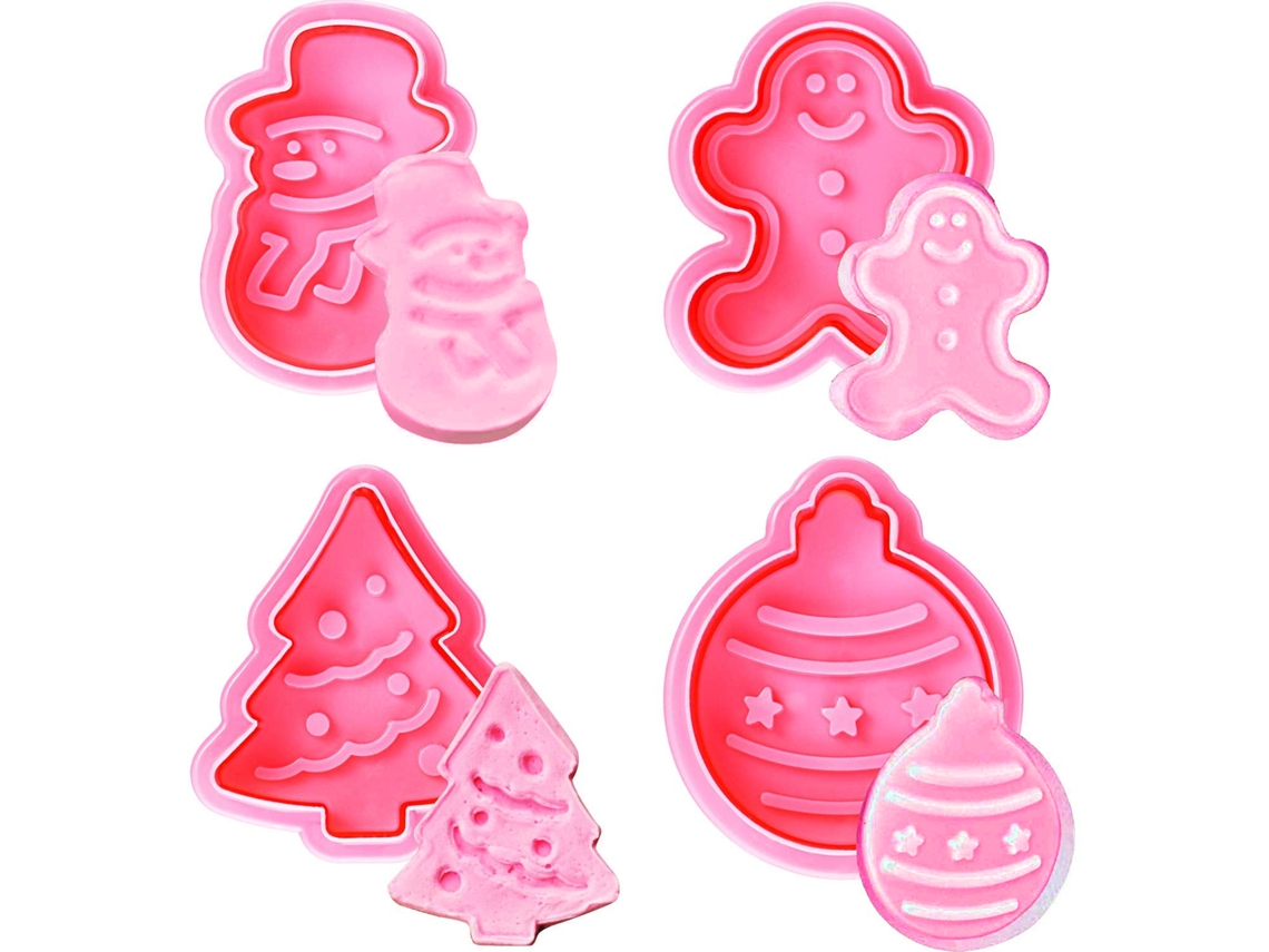 Conjunto De 4 Moldes De Biscoitos De Natal Com Alça Mola Árvore Neve Gengibre Ovo