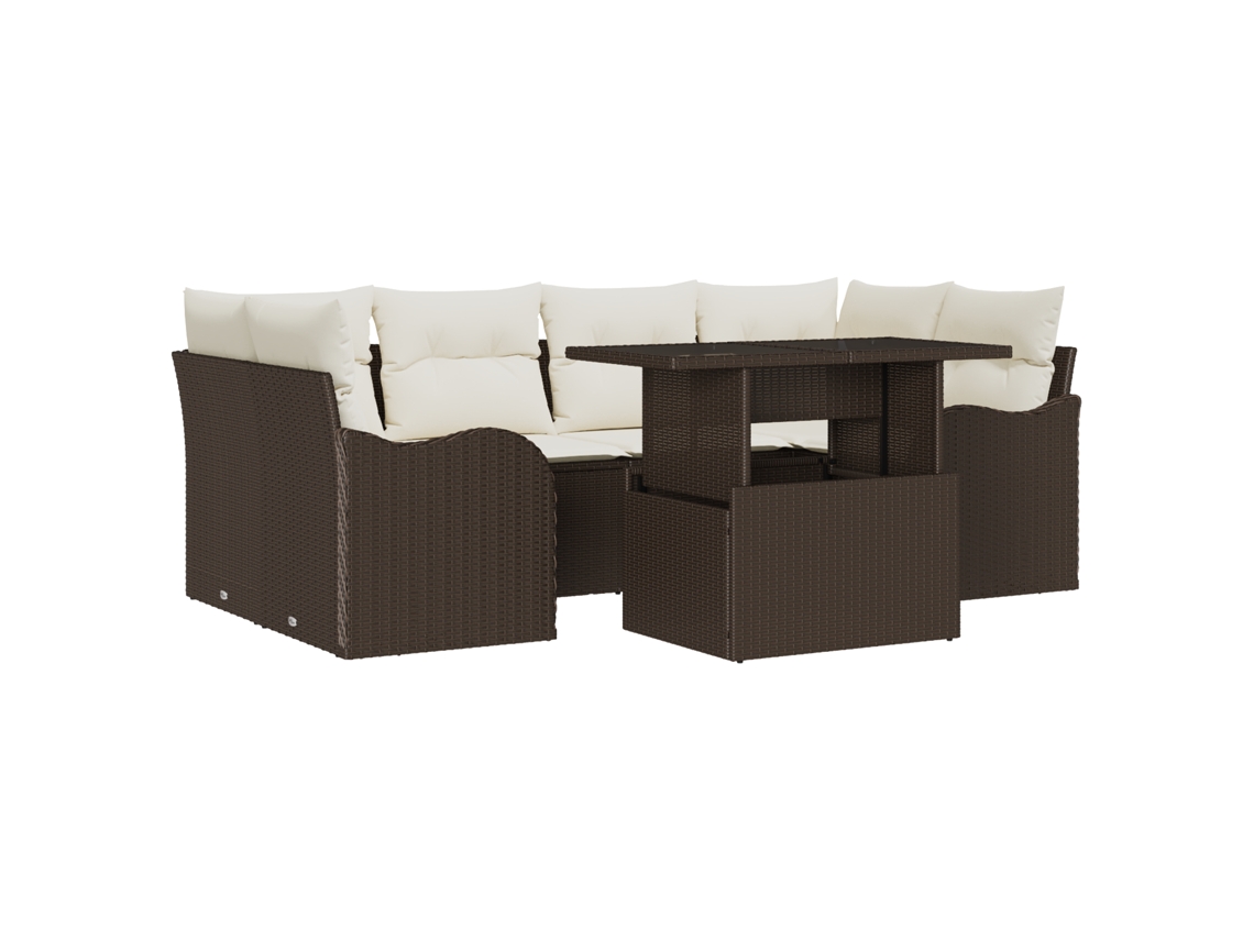 Conjunto 7 De Sofá De Jardim Vidaxl Com Almofadas Castanho Vime Sintético  Castanho Vime