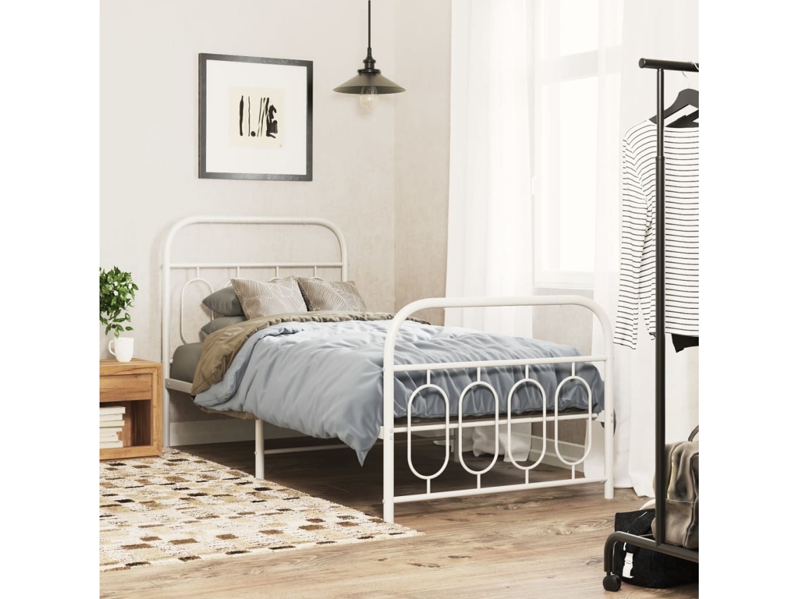 Estrutura De Cama Com Cabeceira E Pés 90x200 Cm Metal Branco
