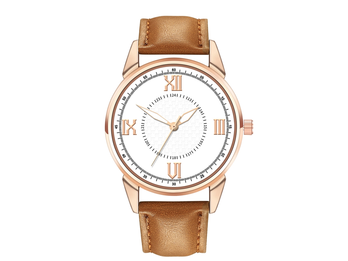 Relógio de Pulso Masculino de Quartzo Casual com Pulseira de Couro Artificial Café Claro Branco