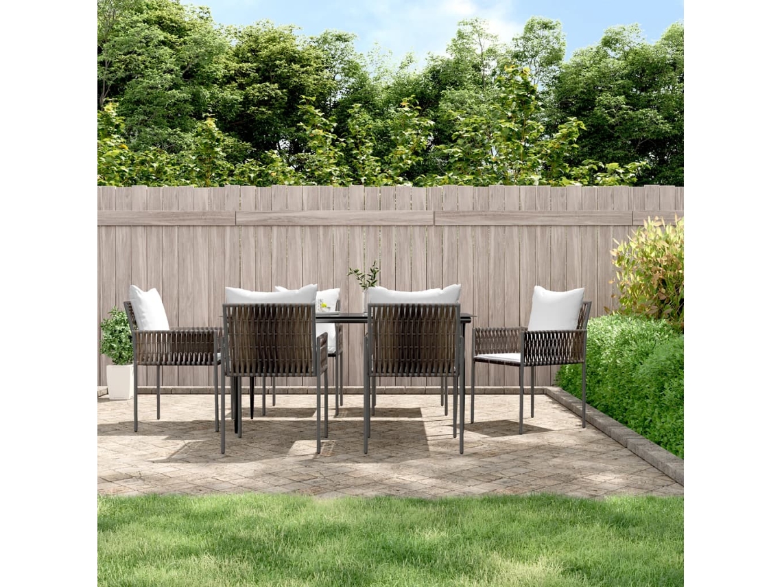 Conjunto 7 Peças Jantar P/ Jardim C/ Almofadões Vime Pe E Aço Dkd Home Decor