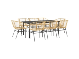 Conjunto Jantar Jardim 9 Peças Vidro Vime Pe Castanho MAISON EXCLUSIVE