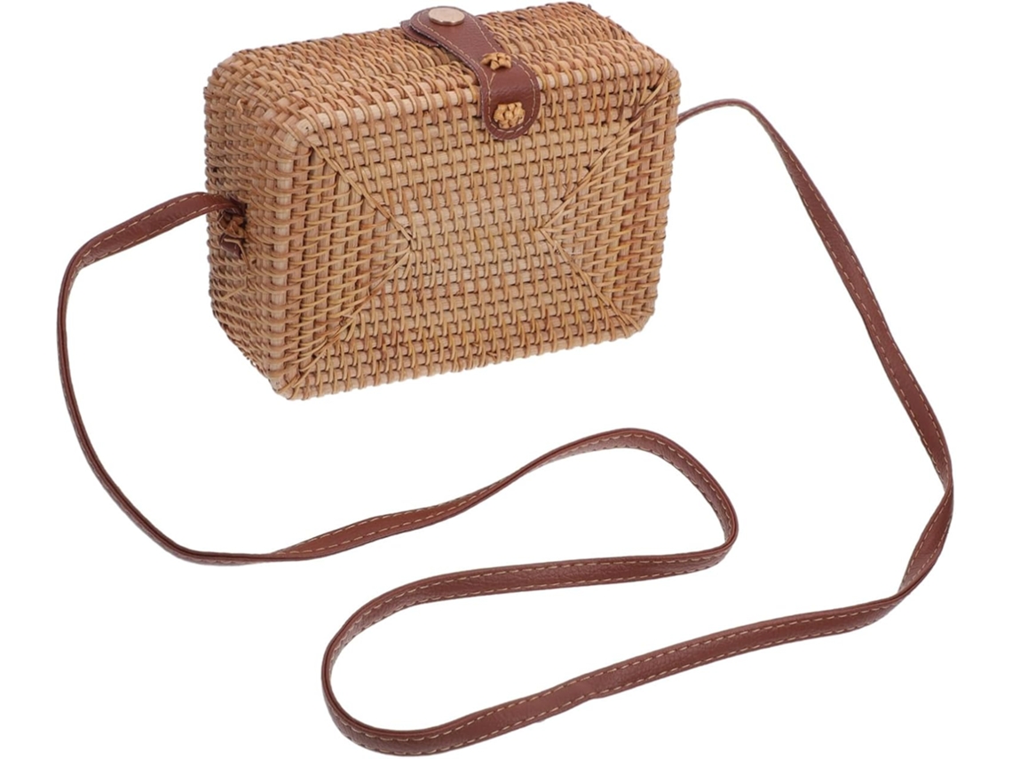 Bolsa De Ombro Pequena Em Rattan Trançado, Bolsa Quadrada Com Fivela De Couro, Ideal Para A Noite.