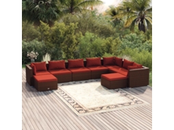 Vidaxl 9 Pcs Conjunto Lounge Jardim C/ Almofadões Vime Pe Castanho