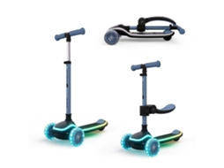 Trotinete Infantil Kinderkraft RAKET UP 2 em 1 com rodas LED RGB, plataforma iluminada e condução suave Azul