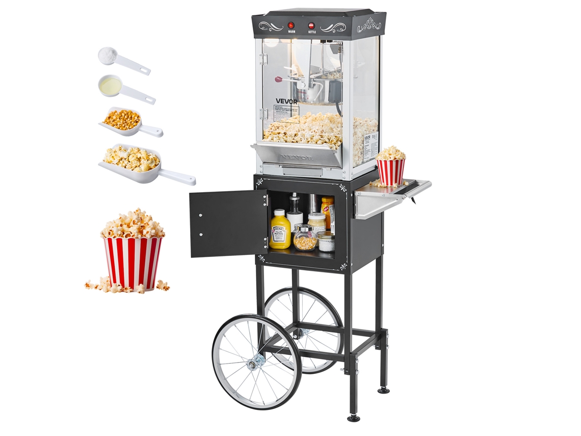 Máquina De Pipocas Com Carrinho 800 W 48 Chávenas Preta Estilo Teatro Vevor
