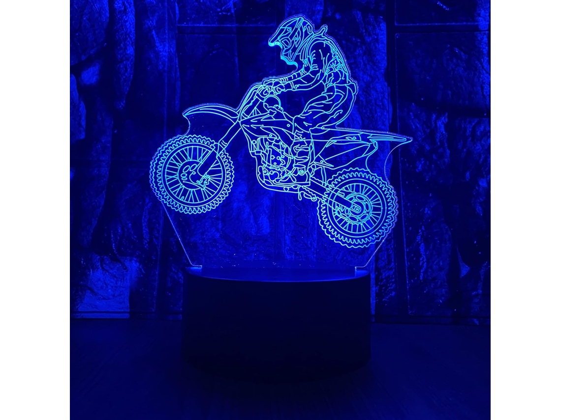 Luminária Noturna Led 3d Com Ilusão De Ótica Em Formato Bicicleta Mtb Motocross, Com Controle Remoto E 16 Cores. Ideal Para Decoração De Quarto