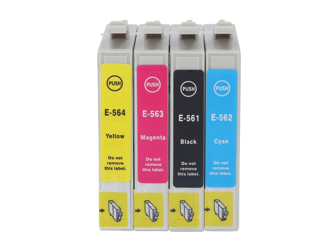 Kit com 4 cartuchos de tinta CMY Bk de alta capacidade para impressoras T0561, T0562, T0563 e T0564.