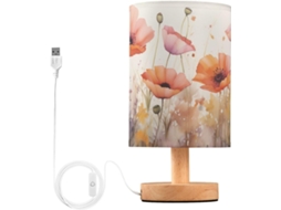 Luminária de cabeceira LED com portas USB, mesa de leitura para quarto, cúpula Tído e base Madeira, escrivaninha para quarto.