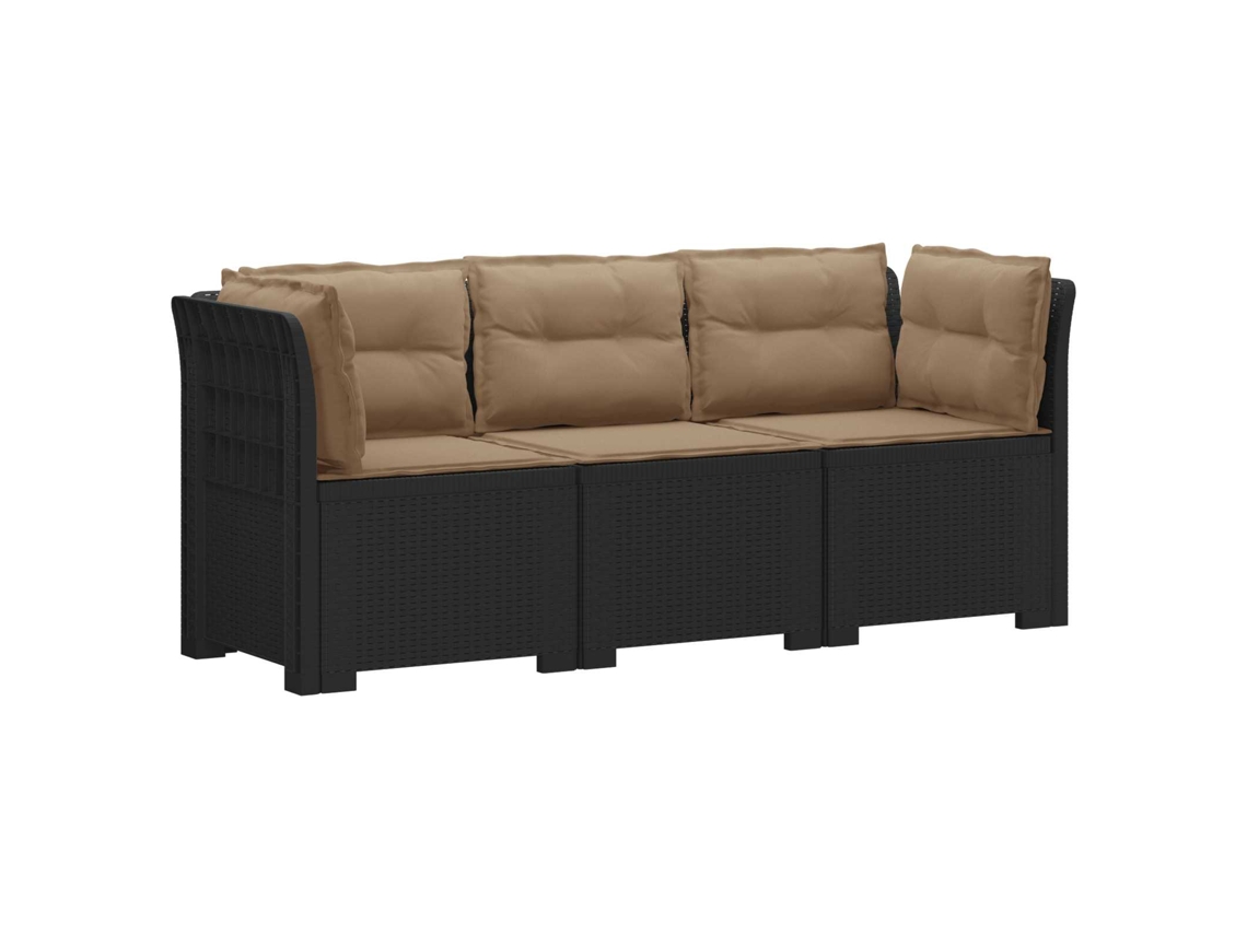 Vidaxl Sofá De Jardim 3 Lugares Com Almofadas Visual Rattan Pp