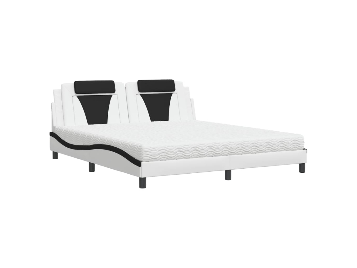 Cama Viana com Colchão 180x200cm Couro Artificial Preto e Branco MAISON EXCLUSIVE