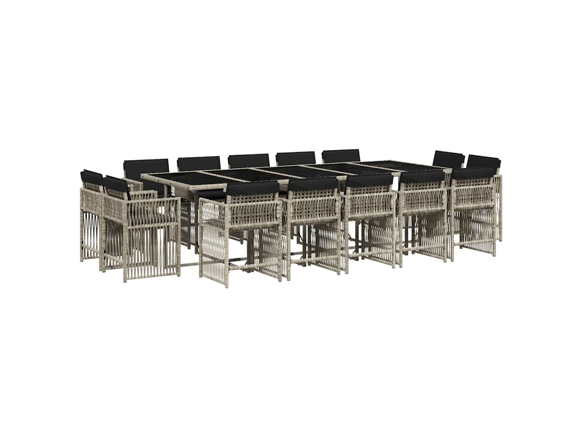 Conjunto de Jantar 17 Pcs para Jardim com Almofadões Vime Pe Cinzento Claro MAISON EXCLUSIVE (17 pcs)