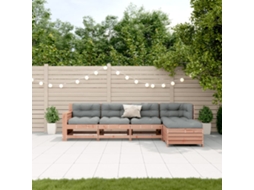 Conjunto 5 Peças Lounge Jardim Com Almofadões Madeira Douglas Maciça Dkd Home Decor