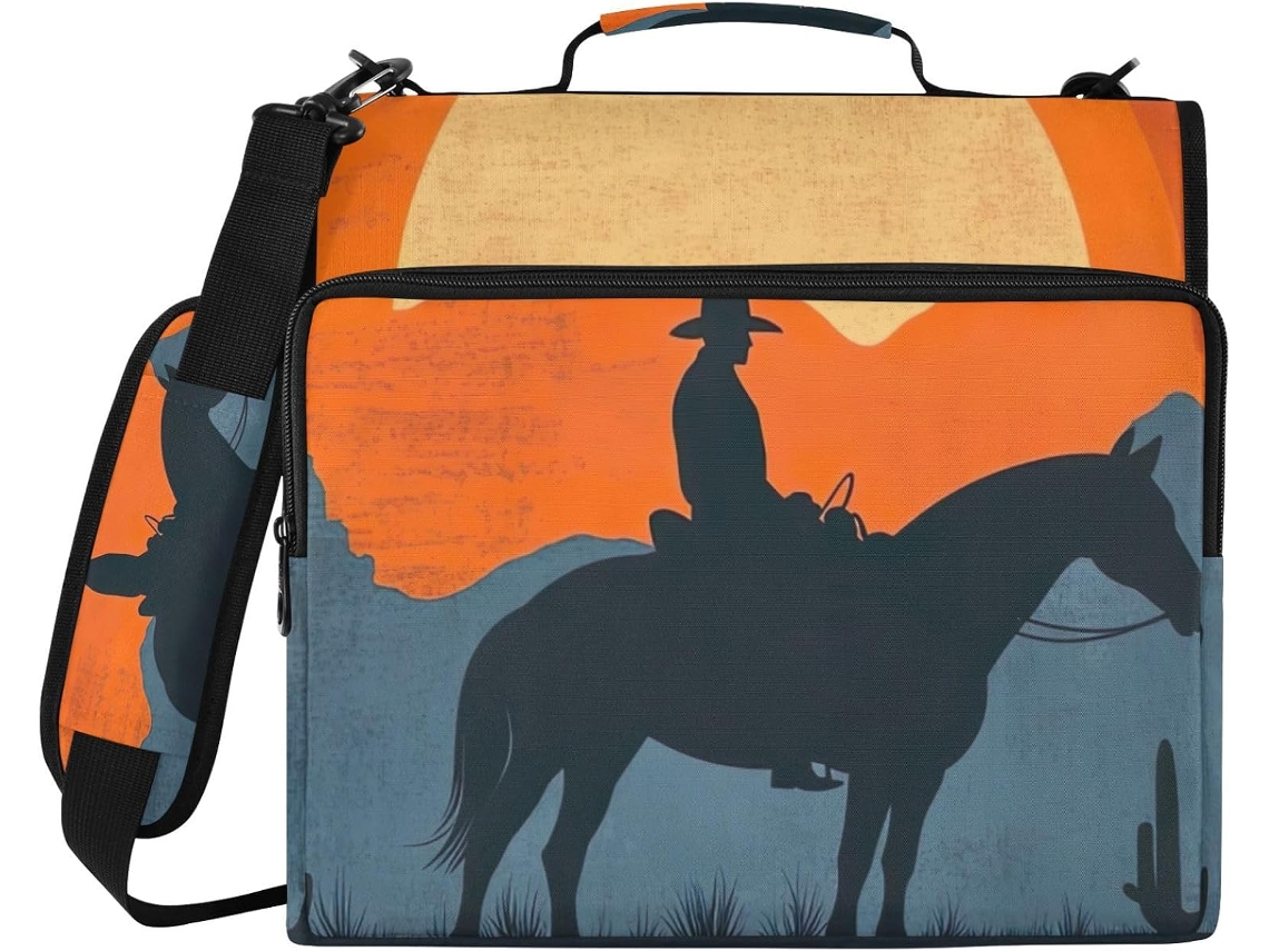 Cowboy Do Pôr Sol No Deserto Bolsa Organizadora Resistente À Água Pasta De 3-argolas Com Compartimento Laptop