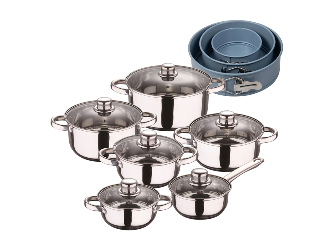 Jogo De Panelas San Ignacio De 12 Peças Em Aço Inox 3 Formas Para Forno Bergner