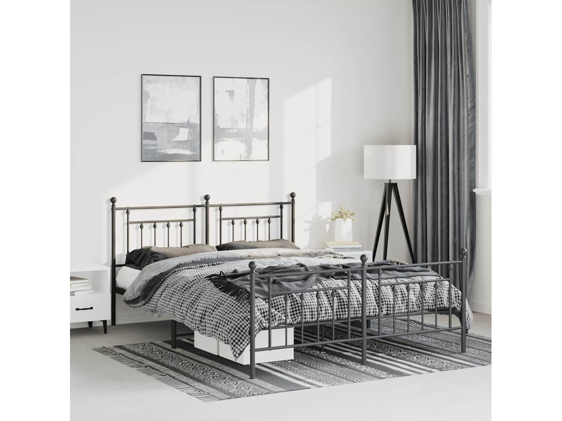 Vidaxl Estrutura De Cama Com Cabeceira E Pés 150x200 Cm Metal Preto