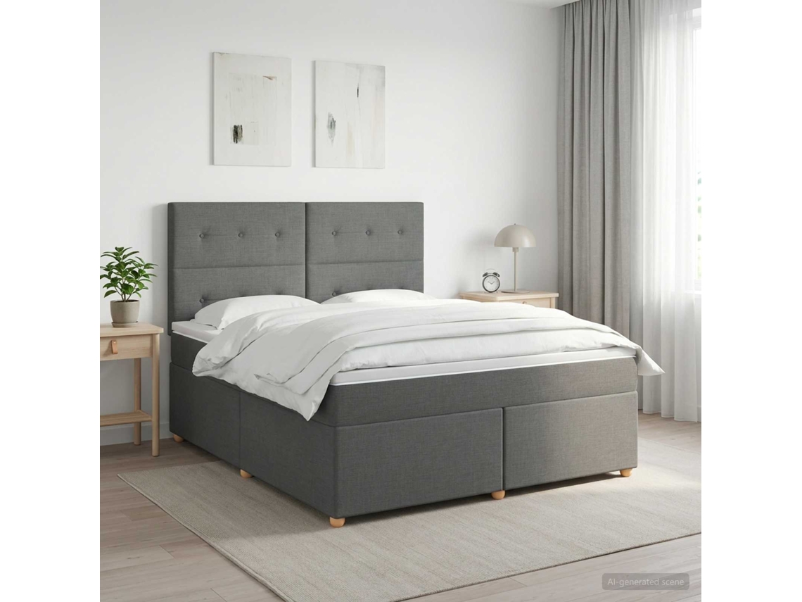 Vidaxl Cama Box Spring Com Colchão Cinzento-escuro 140 X 200 Cm Tecido