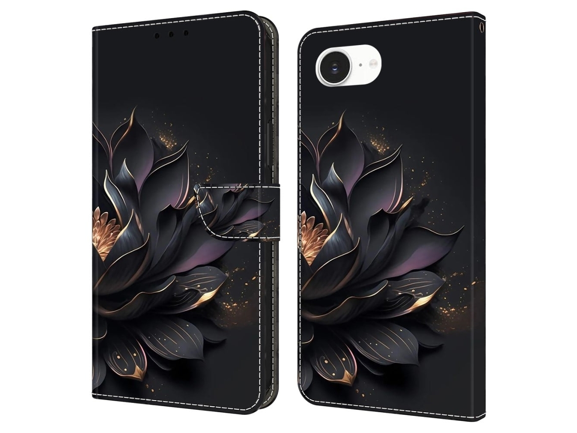 Capa Para Iphone 16e Com Fecho Magnético, Estampa 3d E Design Carteira Em Couro - Roxo Lotus