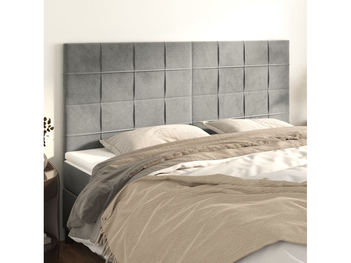Cabecero de terciopelo de 4 piezas 90x5x78/88 cm gris claro