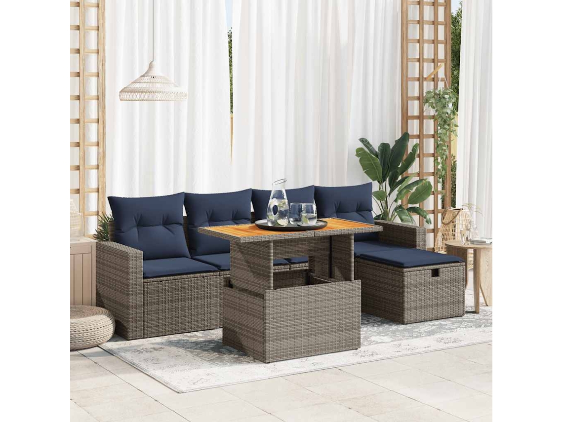 Vidaxl 6 Pcs Conjunto Sofás Jardim Com Almofadões Pe/acácia Cinzento