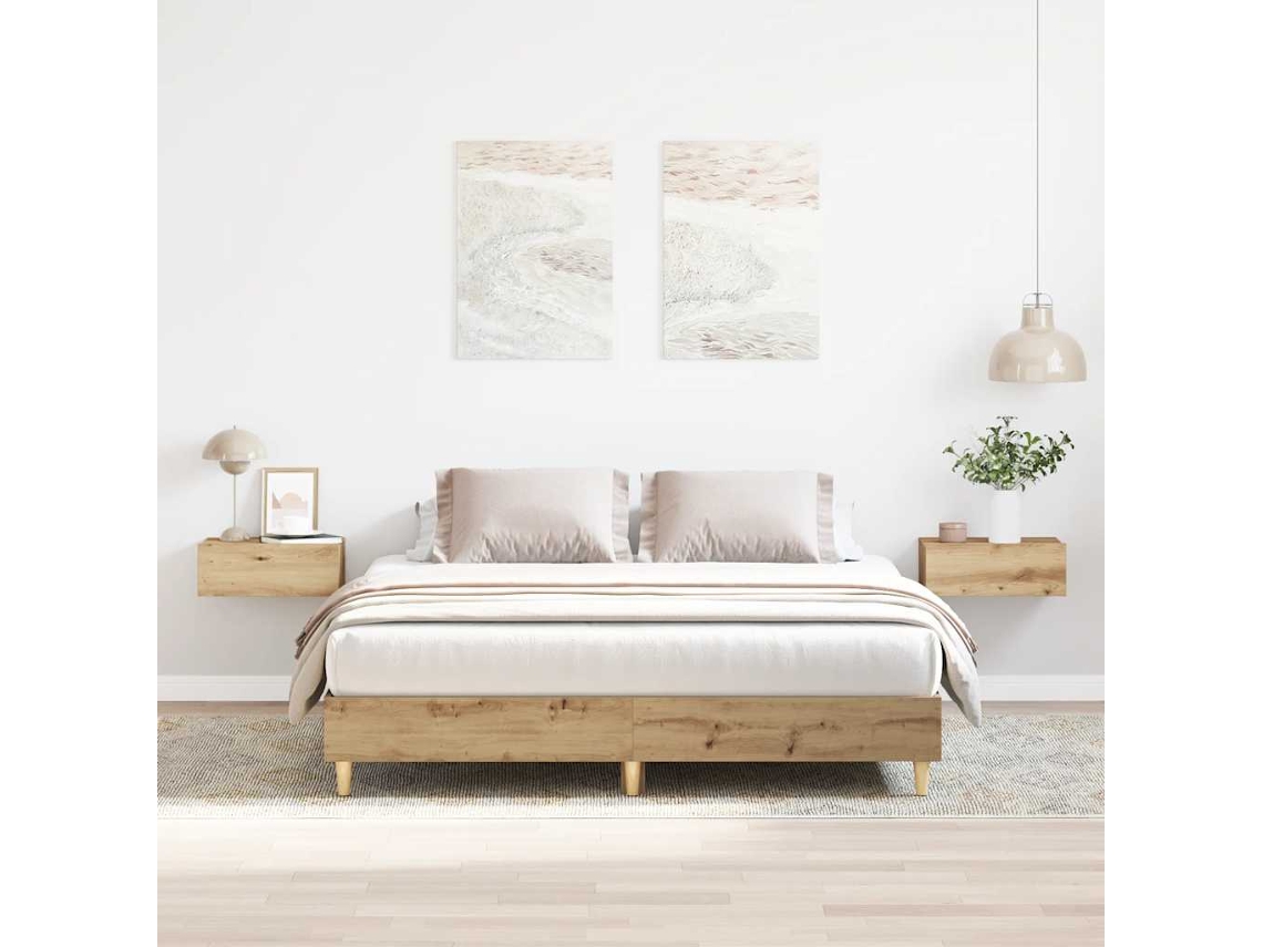 Vidaxl Estrutura Cama Sem Colchão 140x200 Cm Carvalho Artesanal