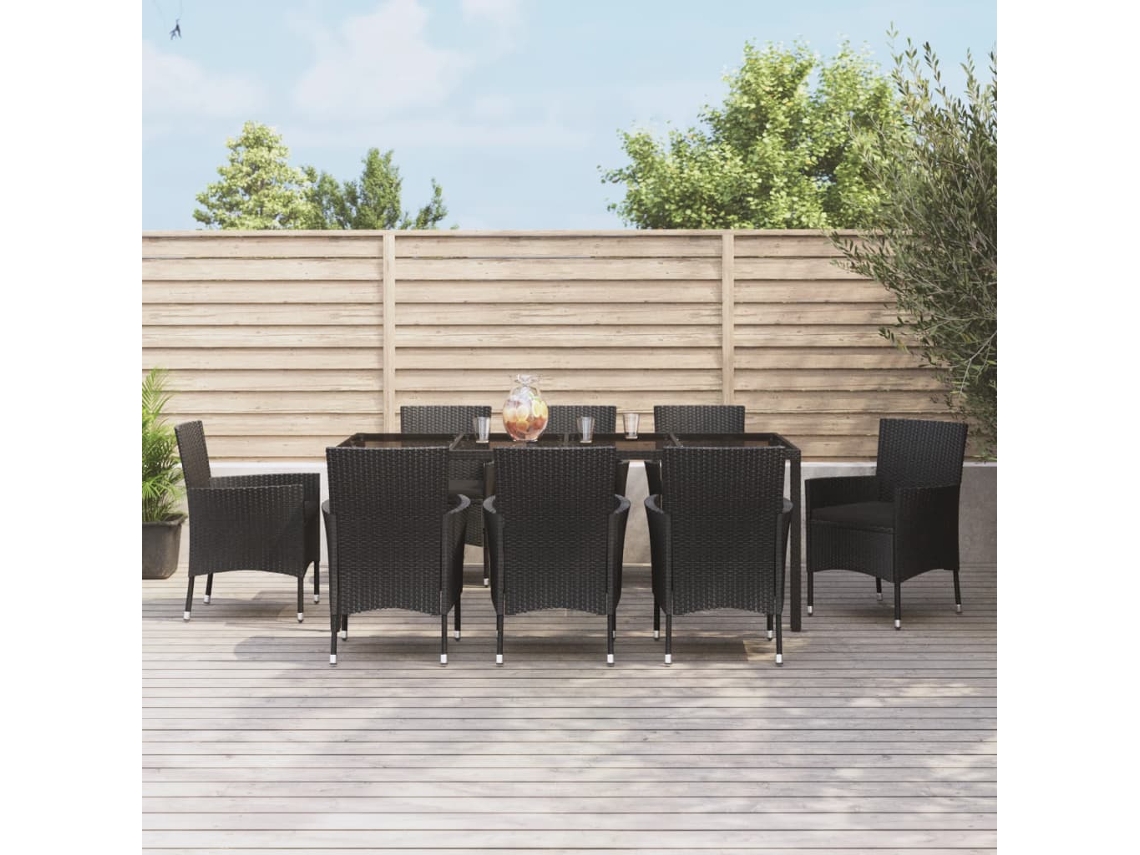 Vidaxl 9 Pcs Conjunto De Jantar P/ Jardim C/ Almofadões Vime Pe Preto