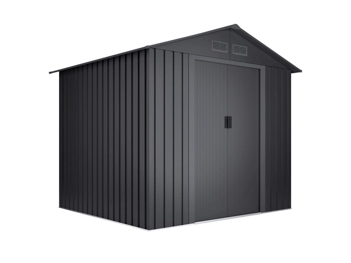 Abrigo de Metal WASABI Metálico Antracite 5,27m² 261x202x202 cm 4 Grelhas Anti-Condensação Porta de Correr Dupla