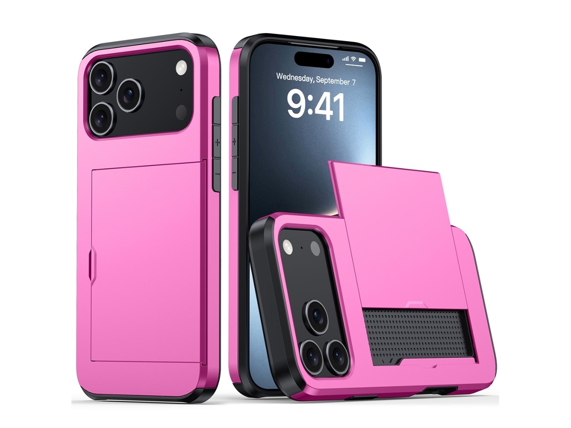 Capa Híbrida Rosa Para Iphone 17 Pro Com Compartimento Para Cartão