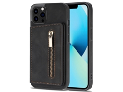 Capa Para Iphone 14 Pro Pele Sintética Anti-choque Com Porta-cartões Preto