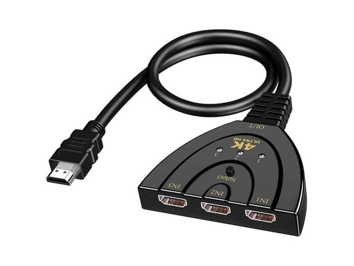 Switch HDMI 4K, divisor 3 em 1 com cabo HDMI, compatível com 4K Full HD, 1080p e 3D, Plug and Play, HDMI893 AQUAFORGE